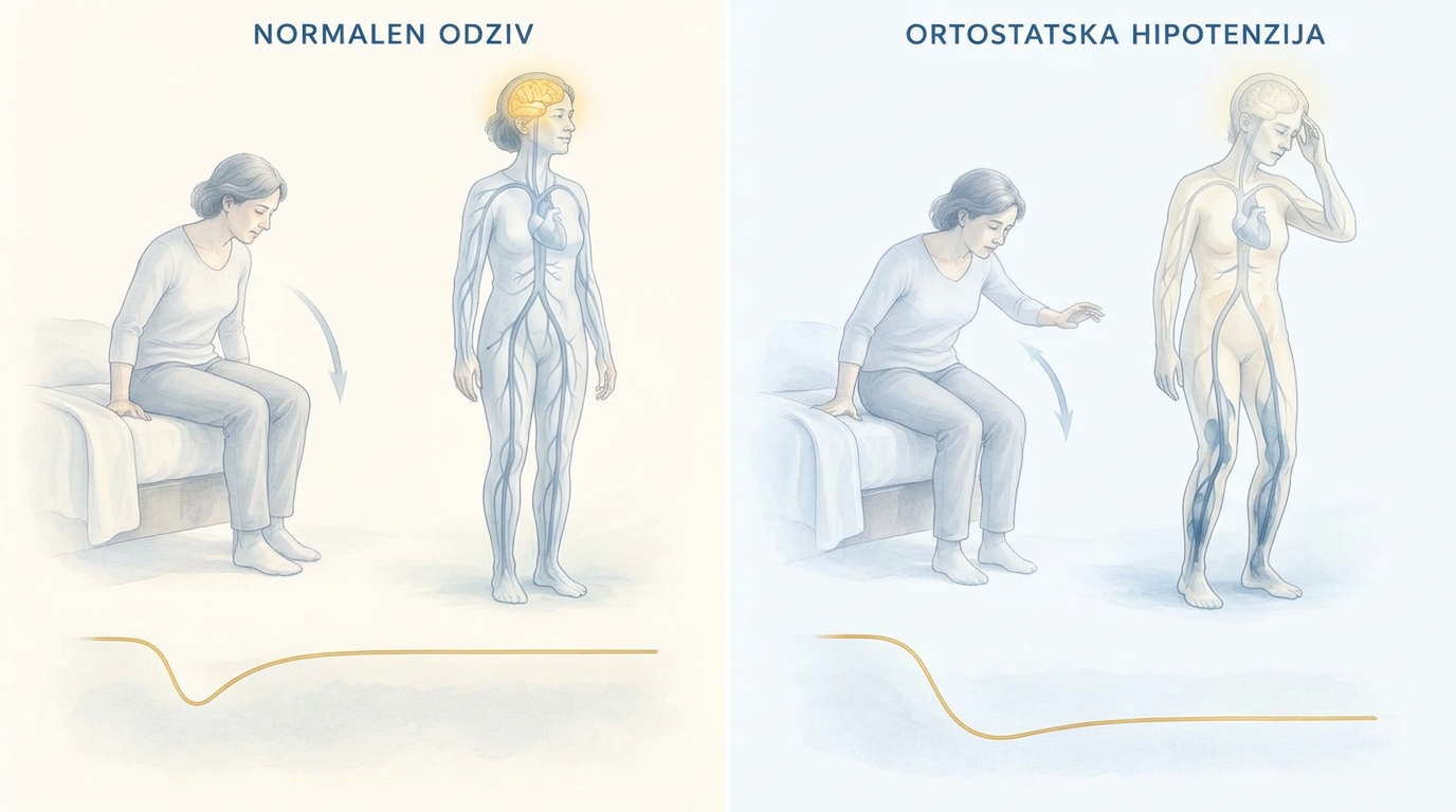 Primerjava normalnega odziva ob vstajanju in ortostatske hipotenzije